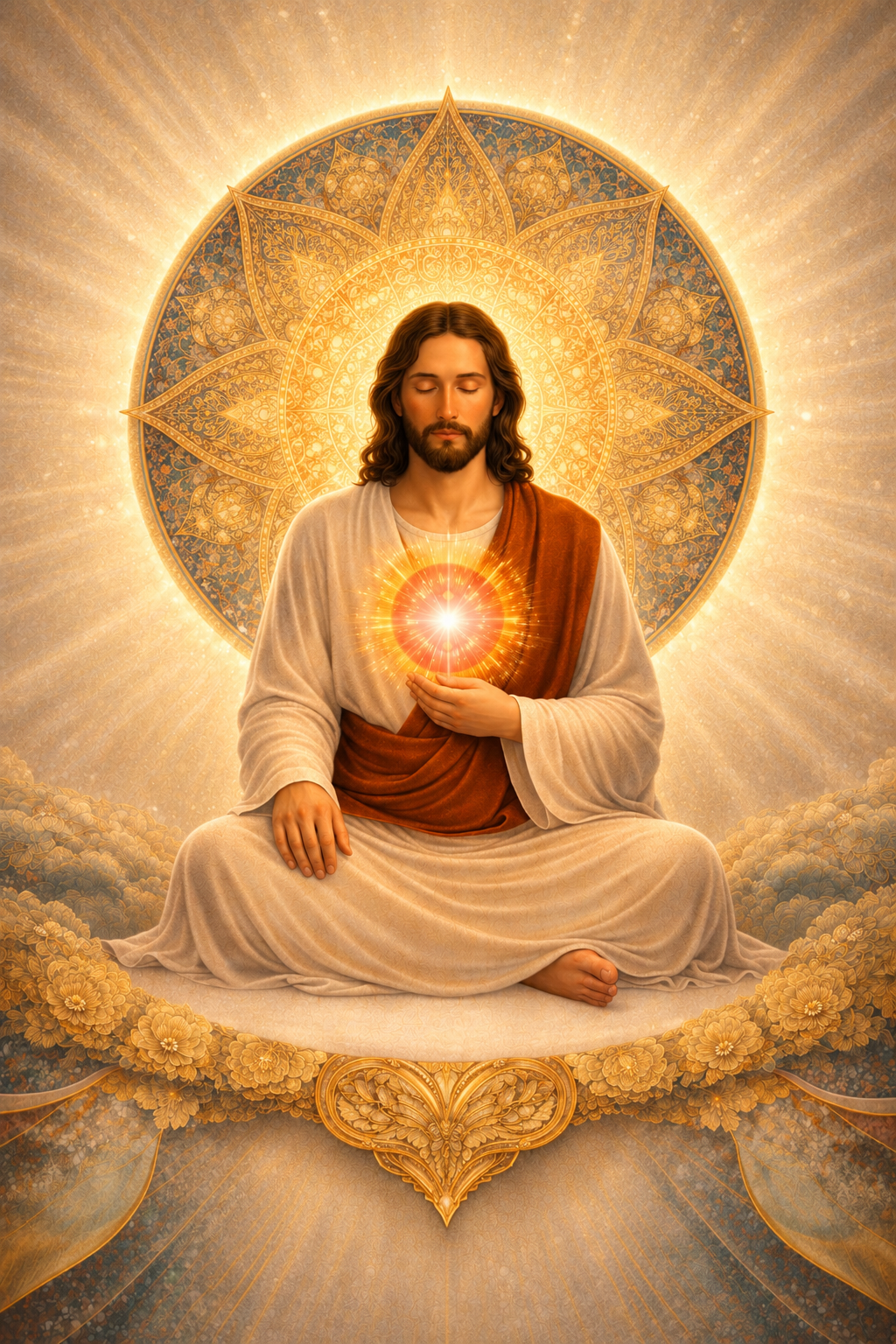 Sacred Heart of Stillness – Jesus Meditation Wall Art | Spiritual Canvas Hanging
